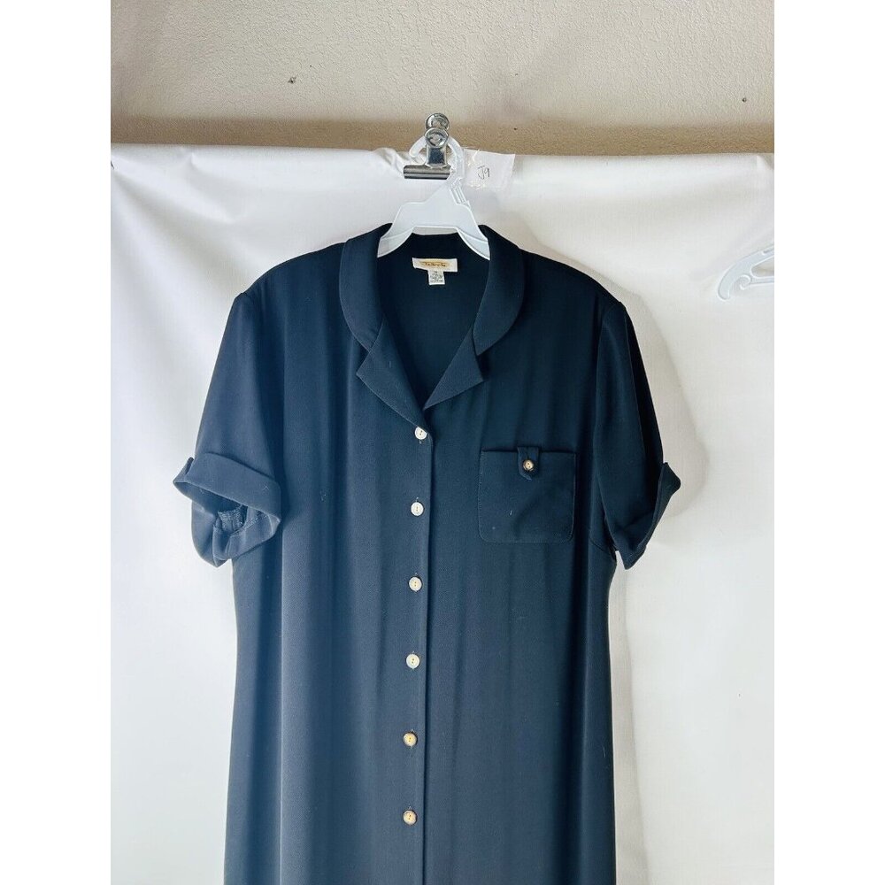 Talbots Black Slinky Collared Button Long Midi Dr… - image 2